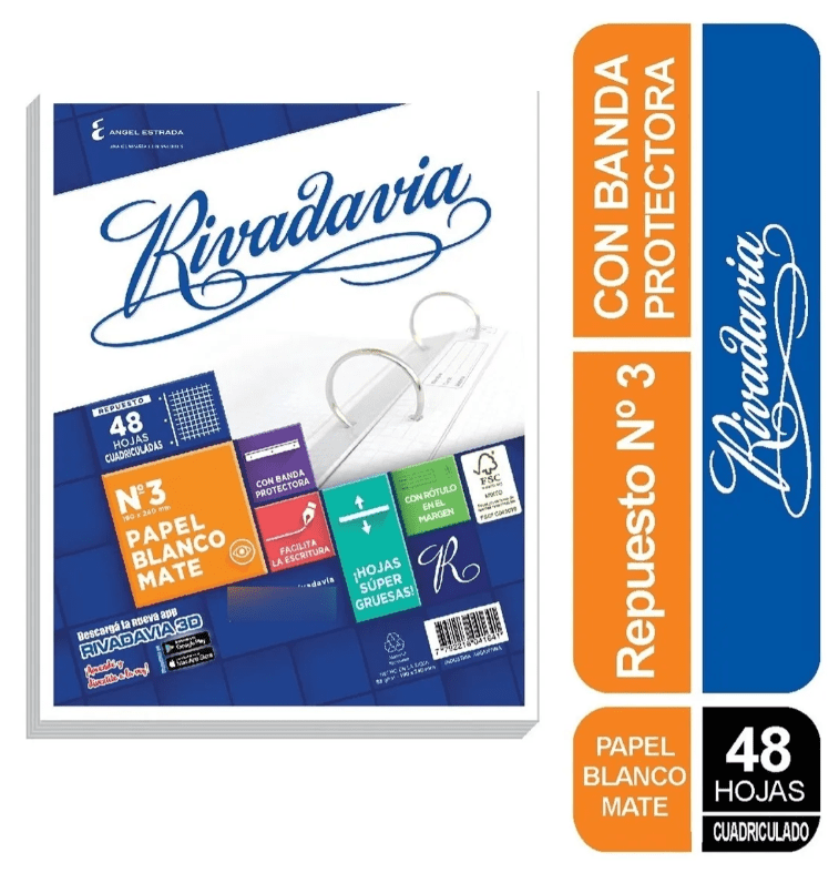 RIVADAVIA REPUESTO 48 HOJAS CUADRICULADO