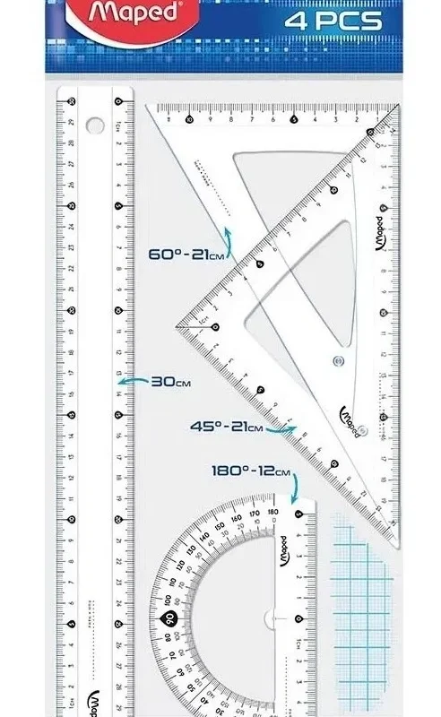 SET DE GEOMETRIA MAPED 4 PIEZAS 30CM BOLSA X1 PLASTICO