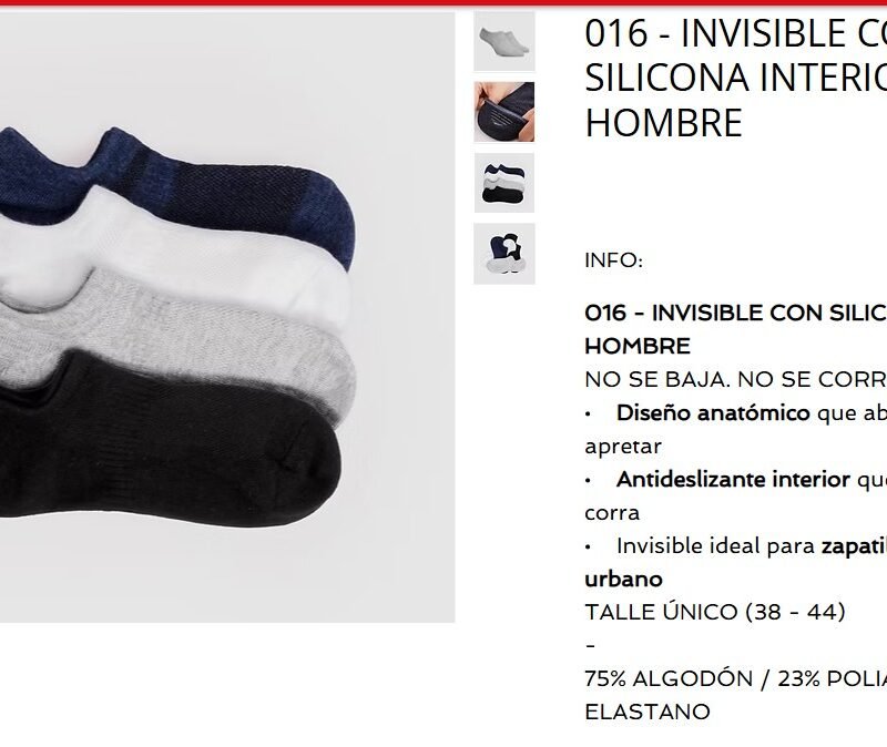 ELEMENTO INVISIBLE ANTIDESLIZANTE HOMBRE CON SILICONA LISO SURTIDO XDOC(016LSTU)