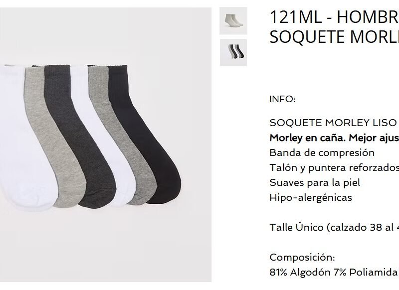 ELEMENTO SOQUETE HOMBRE MORLEY LISO XDC(121ML)