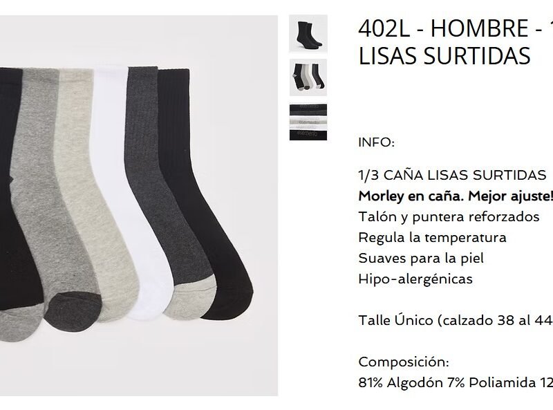 ELEMENTO MEDIA CAÑA 1/3 HOMBRE MORLEY LISO SURTIDO XDOC(402LTU)