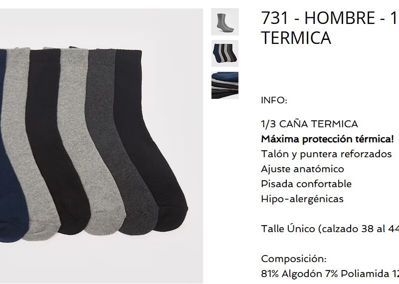 ELEMENTO MEDIA 1/3 TERMICA EXTRA ALGODON Y LYCRA HOMBRE SURTIDO XDOC(731TU)