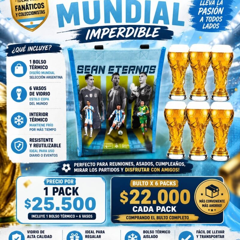 6 VASO COPA DEL MUNDO + BOLSO TERMICO ( MUNDIAL)