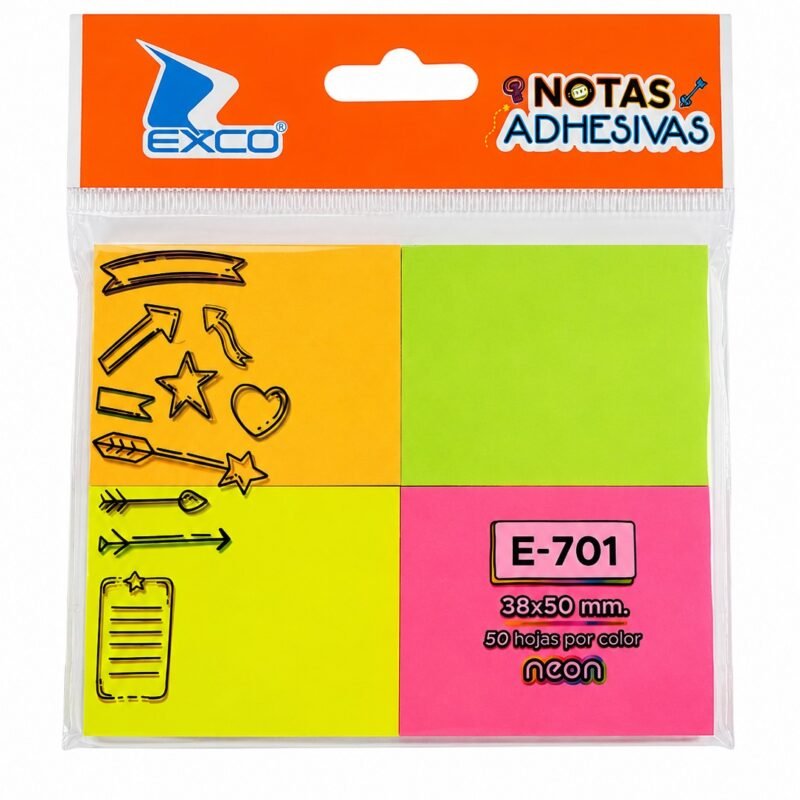 EZCO NOTAS ADHESIVAS NEON 38X50MM(50HOJAS X COLOR)